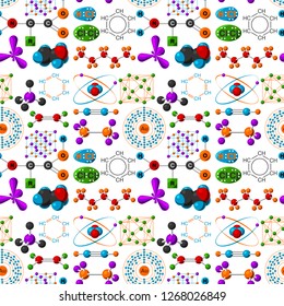Molecular structure medical evolution life biotechnology microbiology formula seamless pattern background vector illustration.