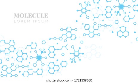 Molecular structure. Medicine researching, DNA or chemistry science. Biotechnology presentation template vector background