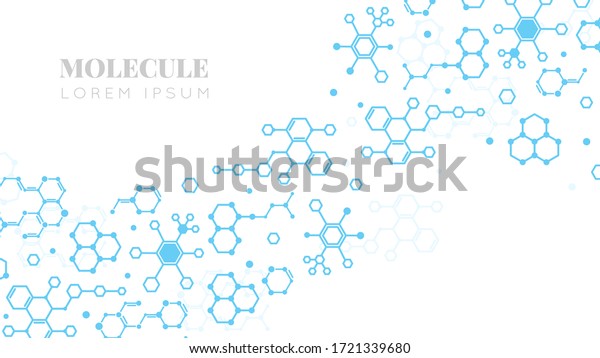 Molecular structure. Medicine researching, DNA\
or chemistry science. Biotechnology presentation template vector\
background