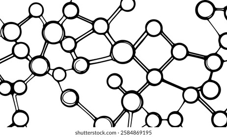 Molecular structure network abstract. Circles connected by lines illustrate complex system. Background for science, research, healthcare hand-drawn sketch style white background