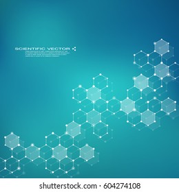 Molecular structure of neurons system. Genetic and chemical compounds. Chemistry, medicine, science and technology concept. Geometric abstract background. Vector illustration.