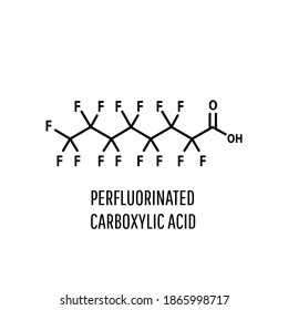 Molecular structure of Perfluorooctanoic acid, PFOA, perfluorooctanoate carcinogenic. Skeletal formula.