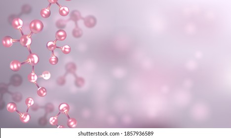 Molecular structure with pink atom. Abstract design for medical, technology or chemistry, cosmetics products banners or flyers.