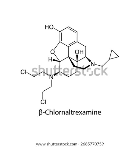 ?-Chlornaltrexamine molecular structure, potent irreversible ?-opioid receptor antagonist research compound, clean scientific vector diagram, flat skeletal chemical formula isolated 