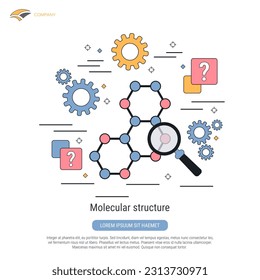 Molecular structure, science research, chemistry flat contour style vector concept illustration