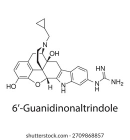 6?-Estructura molecular de guanidinonaltrindol, antagonista selectivo del receptor ?-opioide, diagrama de Vector científico limpio, fórmula química esquelética