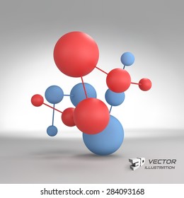 Molecular structure with spheres. 3d vector Illustration. Can be used for marketing, website, presentation.