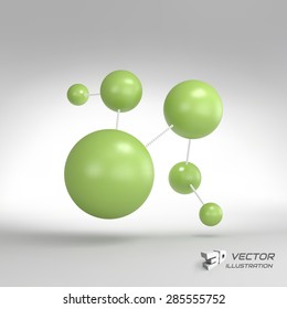 Molecular structure with spheres. 3d vector Illustration. Can be used for marketing, website, presentation.