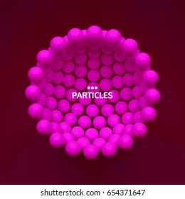 Molecular structure with spherical particles. Scientific background. Connection structure. 3D vector illustration for design.