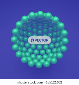 Molecular structure with spherical particles. Scientific background. Connection structure. 3D vector illustration for design.