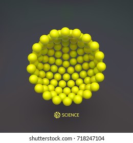 Molecular structure with spherical particles. Scientific background. Connection structure. 3D vector illustration for design.