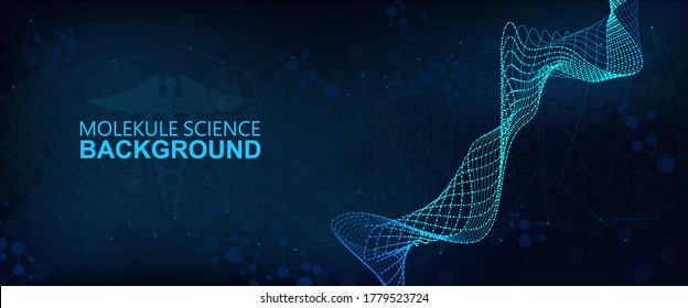 Molecular structure vector banner with formula dna and molecules. Healthcare science, Hi-tech medical technology concept. Modern Vector illustration in futuristic style. Molecular structure background