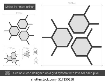 Molecular structure vector line icon isolated on white background. Molecular structure line icon for infographic, website or app. Scalable icon designed on a grid system.