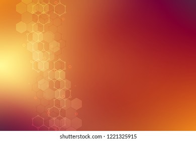 Molecular structures and hexagons elements. Abstract geometric background with molecules and communication. Vector hexagons pattern for medical or scientific and technological design