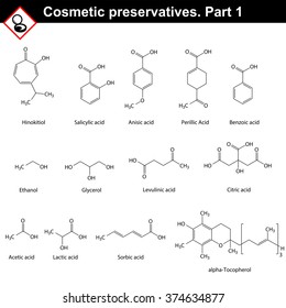 Molecular Structures Of Main Cosmetic Preservatives, First Set, 2d Vector, Eps 8