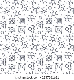 Molecular Structures vector Chemical Formulas concept Seamless Pattern in outline style