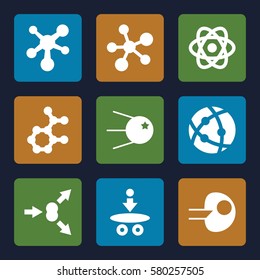molecular vector icons. Set of 9 molecular filled icons such as atom, atom move