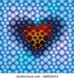 Molecular warm heart. Vector illusion seamless pattern