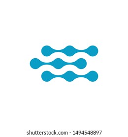 Molecularor tech chain logo template with circle dot connection structure in three parallel lines. Stock Vector illustration isolated on white background