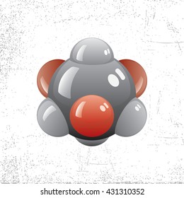 Molecule 3D with Spherical Grey and Red Elements on Grunge White to Light Grey Radial Gradient Background - Pictogram Sign Glossy Gradient Isometric Style