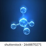 Molecule. Abstract futuristic micro molecule structure with sphere on blue background. Science, research, chemistry, biotechnology, medical concept illustration or background