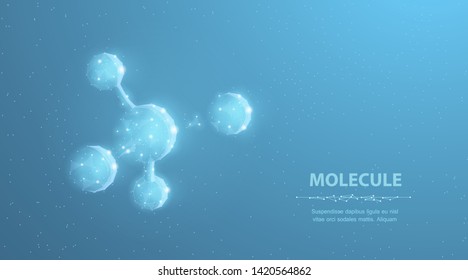 Molecule. Abstract futuristic micro molecule structure with sphere on blue background. Science, research, chemistry, biotechnology, medical concept illustration or background