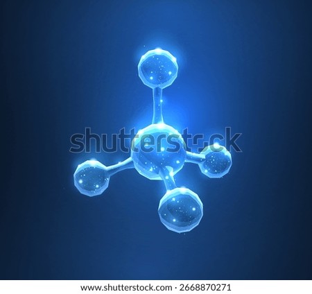 Molecule. Abstract futuristic micro molecule structure with sphere on blue background. Science, research, chemistry, biotechnology, medical concept illustration or background