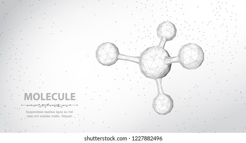 Molecule. Abstract futuristic wireframe 3d micro molecule structure with sphere. Science, research, chemistry, biotechnology, medical concept illustration or background