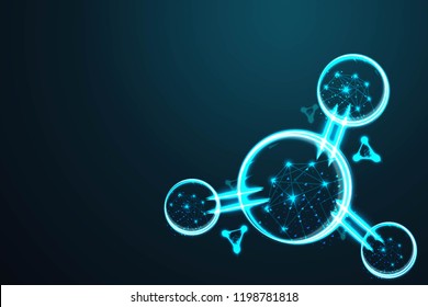 Molecule, Abstract wire low poly, Polygonal wire frame mesh looks like constellation on dark blue night sky with dots and stars, illustration and background