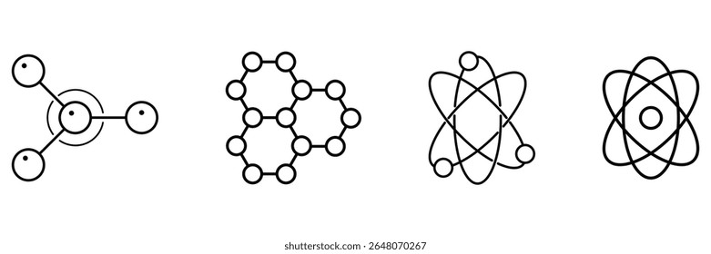 Molécula estrutura de ciência do átomo órbita núcleo química símbolo de física ícone ícone vetor ilustração linha arte projeto para a tecnologia de pesquisa.