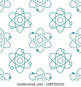 Molecule background, abstract science seamless pattern. Medical, chemistry wallpaper with atom line icons. Scientific research vector illustration, blue white color.