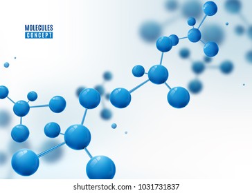 Molecule background. Atoms. Molecular structure with blue connected spherical particles. Chemical medical motion concept for banner, poster or flyer. Vector illustration