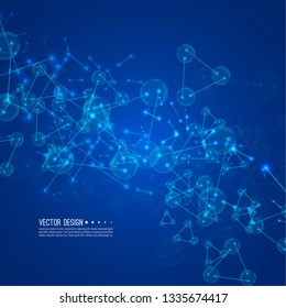 Molecule background with connected spherical particles, atoms. Vector molecular structure.  Chemical medical motion concept.