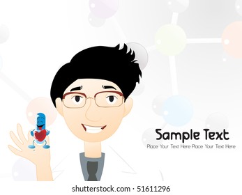 molecule background with doctor holding capsule