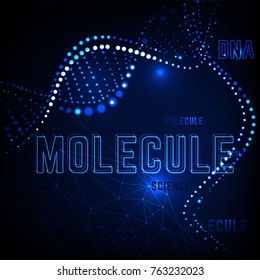 Molecule background image. Scientific, medical and chemical concept with glowing DNA shapes in futuristic style. Beautiful editable vector illustration in vibrant blue colors.