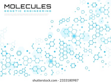 Molekularstruktur-Hintergrund mit wissenschaftlichem Muster, genetischer Biotechnologie-Medizin, Vektorbanner. Gentechnik, Chemie, Biologie und medizinischer Hintergrund mit Molekülmuster