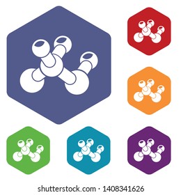 Molecule bio icons vector colorful hexahedron set collection isolated on white