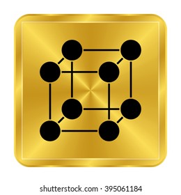 Molecule - black vector icon;  gold button