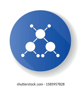 Molecule blue flat design long shadow glyph icon. Crystal structure. Molecular ball and stick model. Organic chemistry elements. Scientific atom modeling. Vector silhouette illustration