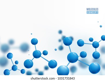 Molecule border design background. Atoms. 3d molecular structure with blue connected spherical particles. Chemical medical motion concept for banner, poster or flyer. Vector illustration