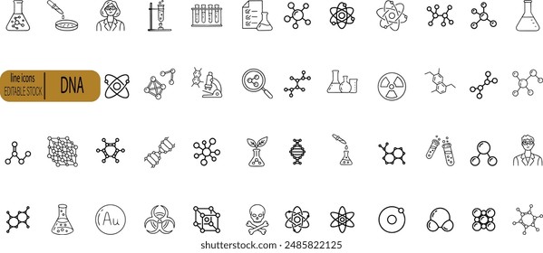 Molecule, cell, atom, protein editable stroke outline