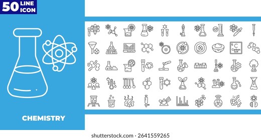 Molecule, cell, atom, protein editable stroke outline icons set