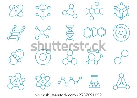 Molecule, cell, atom, protein editable stroke outline icon. Chemical structure, atom icons set. Molecule vector.