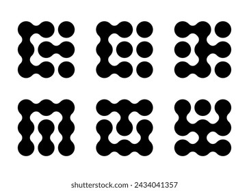 Molecule chain connection to circle atom. Nerve cell network collaborate and connect into round shapes. Metaball as fluid blobs and drops morphing logo.