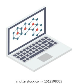 
Molecule chain shown on the screen, online chemistry icon isometric vector
