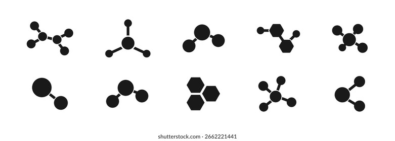 Conjunto de Ícones de Molécula e Estrutura Química. Estilo de Silhueta.