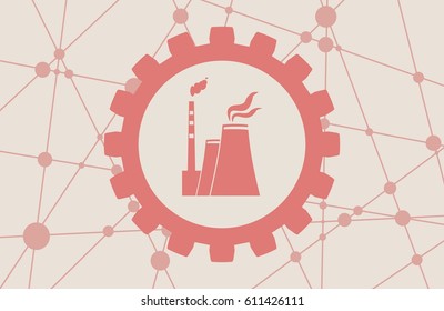 Molecule And Communication Background. Brochure or web banner design template. Connected lines with dots. Technology, industry and science background. Atom station icon in gear.