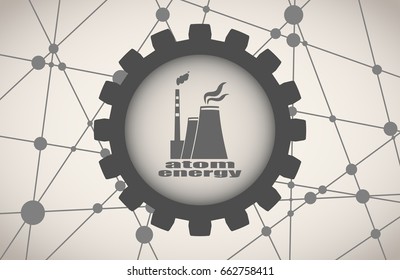 Molecule And Communication Background. Brochure or web banner design template. Connected lines with dots. Technology, industry and science background. Atom station icon in gear.