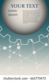 Molecule And Communication Background. Modern brochure or report design template. Field for text as gear icon. Connected lines with dots. Technology and science background.