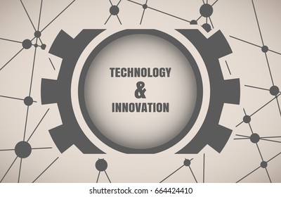 Molecule And Communication Background. Modern brochure or report design template. Technology and innovation text in gear. Connected lines with dots. Medical, technology, chemistry, science background